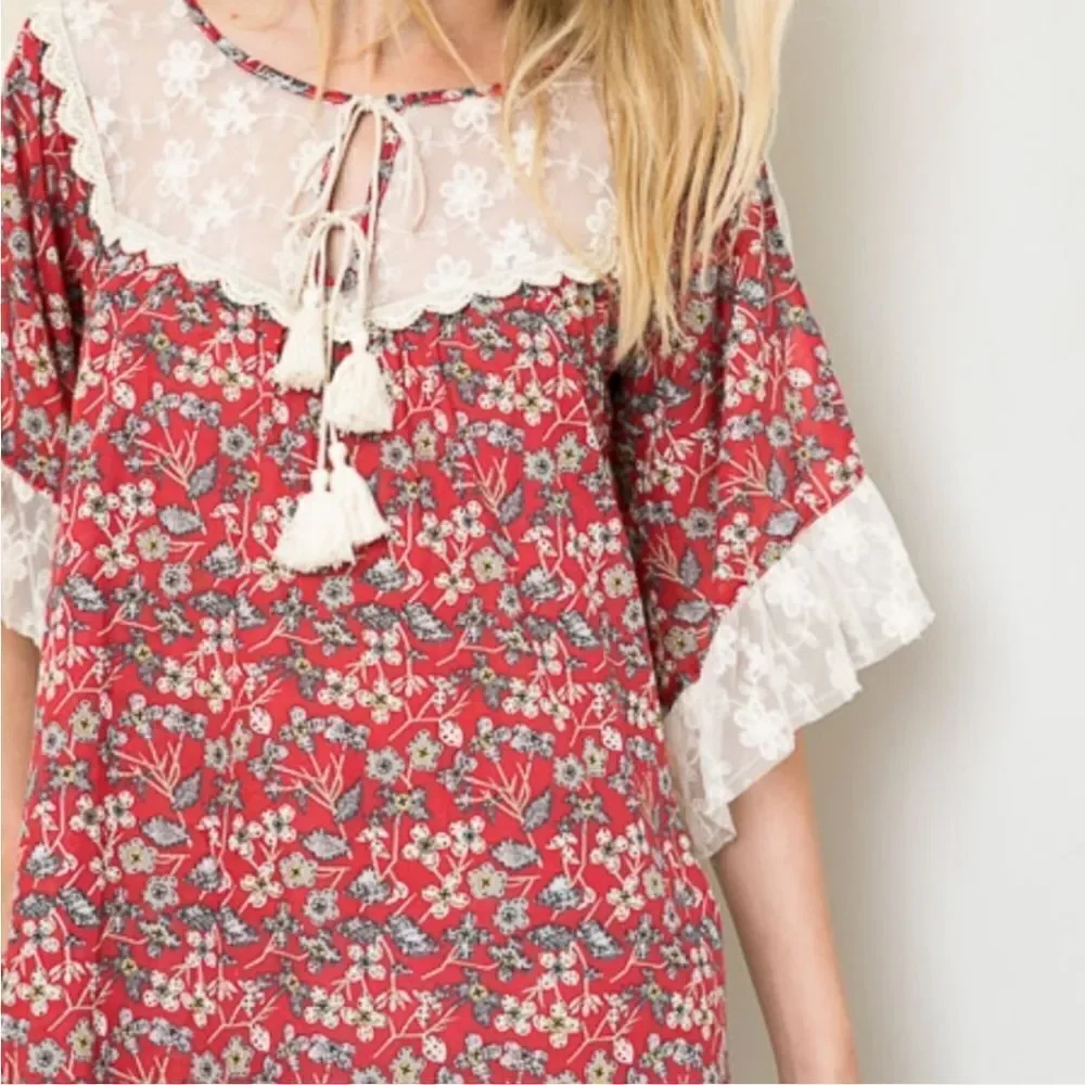 Hayden red floral peasant mini dress sz Small - Picture 13 of 13